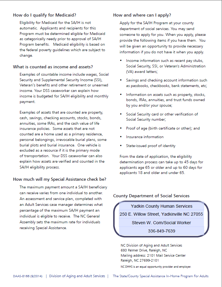 Special Assistance In-Home Program Flyer2