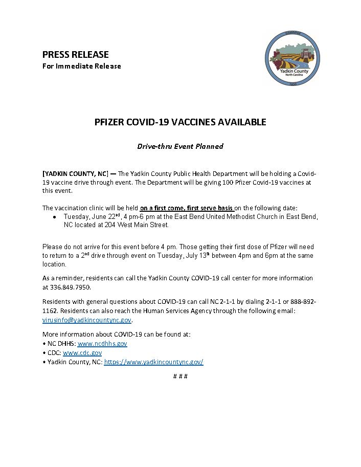 Press Release 6.22.2021Drive Thru Pfizer