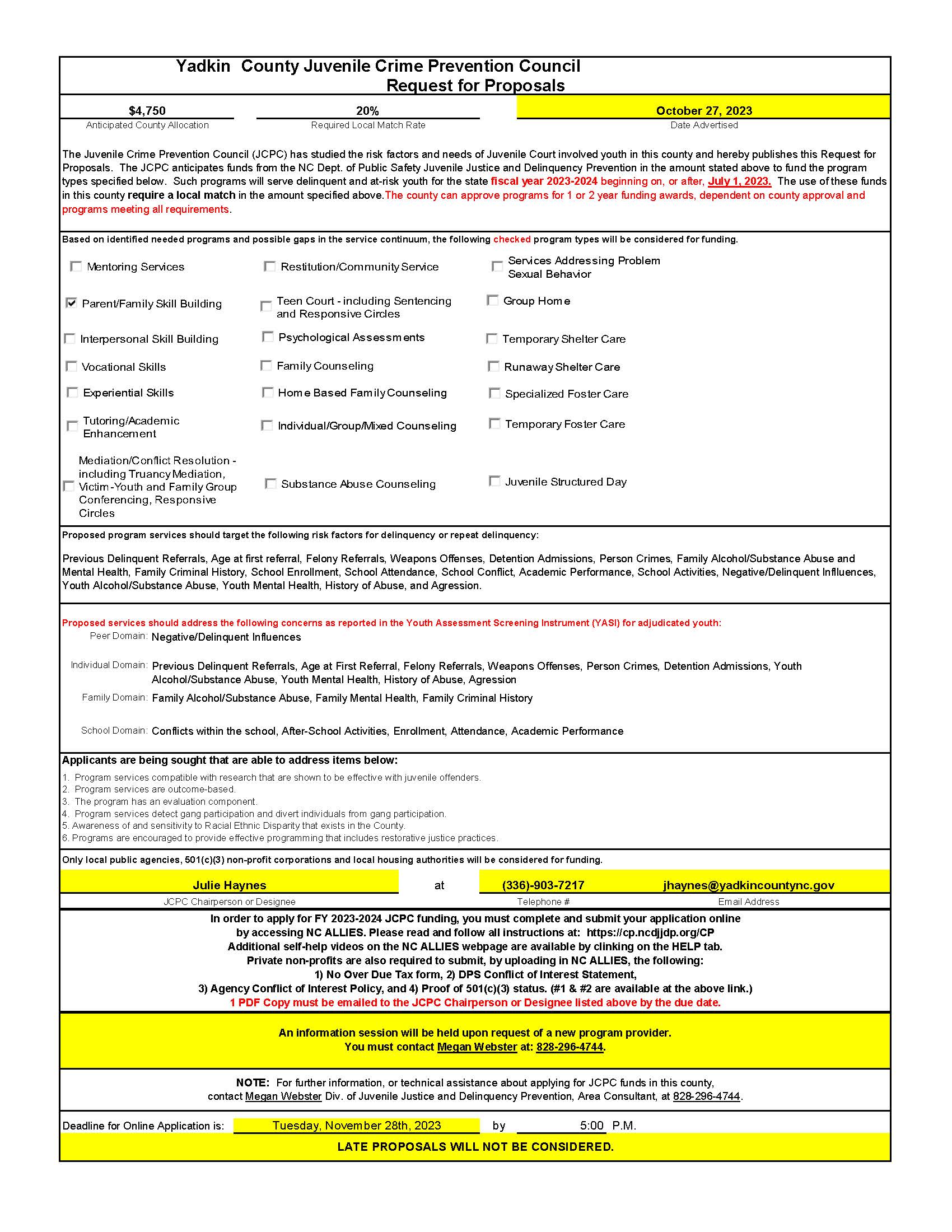 RFP Yadkin County FY 23-24