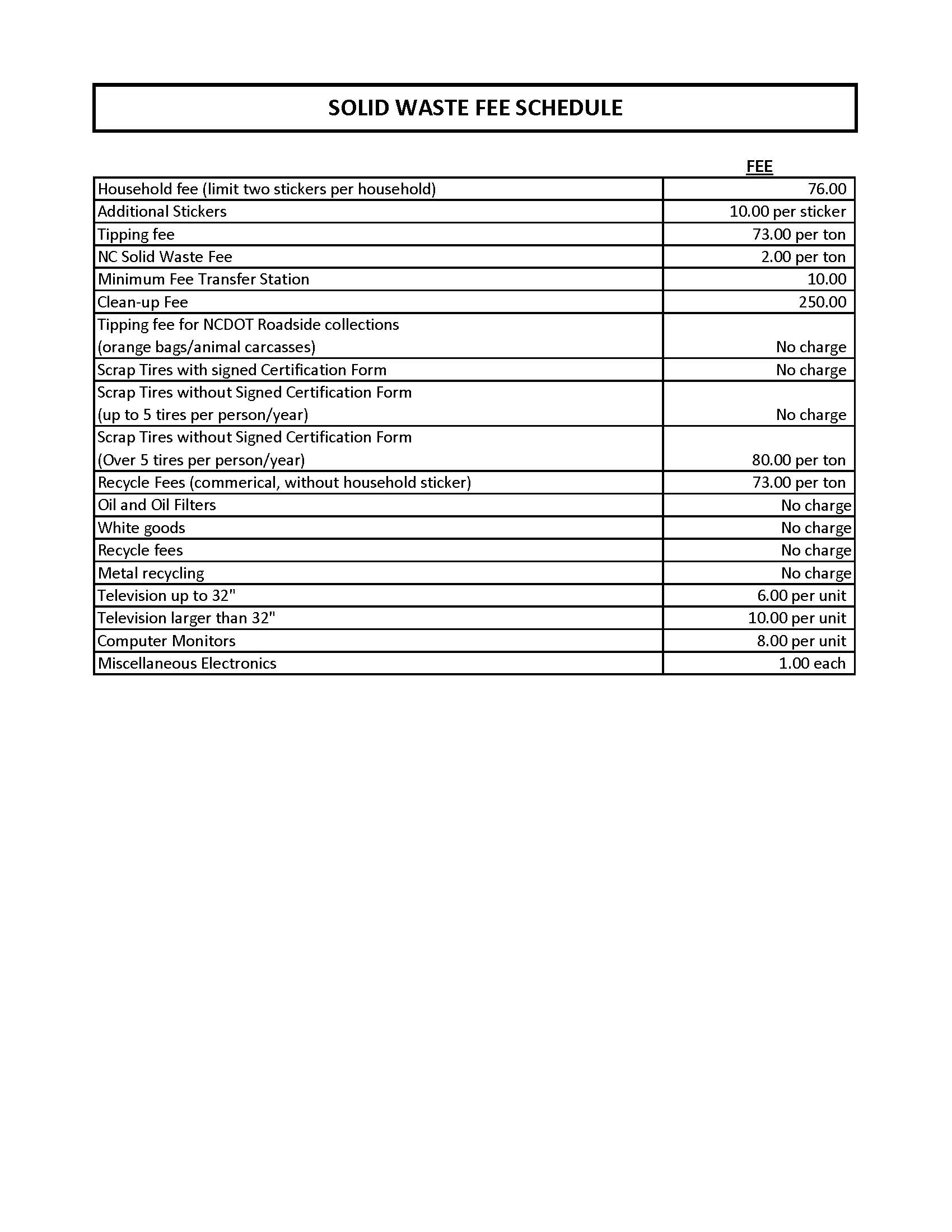 FY2026 Fee Schedule